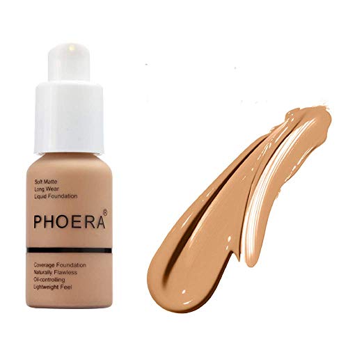 Foundation Makeup, PHOERA New 30ml Matte Oil Control Concealer Foundation Cream, Long Lasting Waterproof Matte Liquid Foundation (105 Sand)