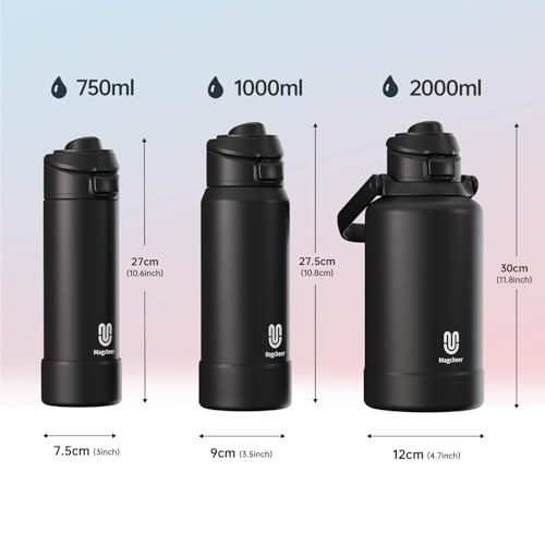 Magcheer Trinkflasche mit Handyhalterung 750ml Magnetische Wasserflasche 360° Verstellbar Flasche Magnet Auslaufsichere Edelstahl Isolierflasche für Sport Fitness (Schwarz)