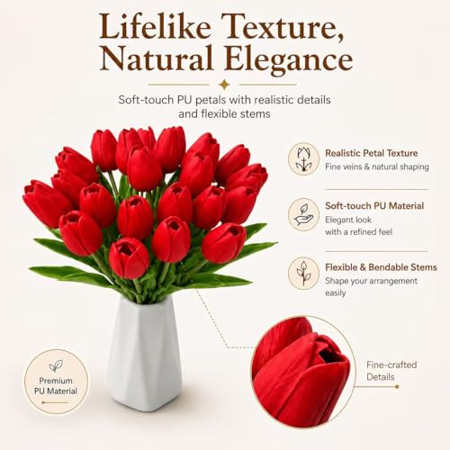 Image of Mandy's 20pcs Artificial Red Tulips