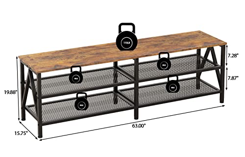 Furologee TV Stand for 65 70 inch TV, Long 63" TV Media Console Table, Industrial Entertainment Center with 3-Tier Storage Shelves for Living Room, Bedroom, Rustic Brown - Image 7