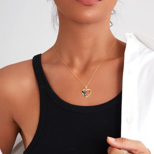 14K Solid Gold Hummingbird Necklace with 5A Cubic Zirconia for Women,Real Gold Heart Animal Pendant Necklaces Jewelry Gifts Christmas Birthday for Mom Wife,16+2 inch3