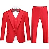 Lamgool Boys Suit 3 Pieces Slim Fit Tuxedo Formal Set Size 10 with Red Jacket Pant Vest for Kids Prom Wedding Party Dresswear