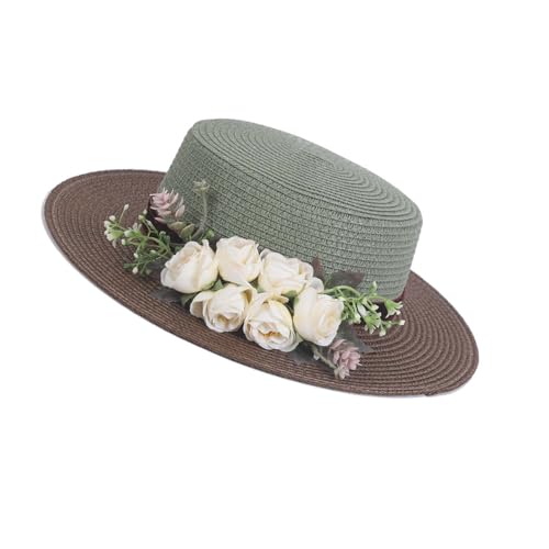 Sombrero de paja para mujer con ala ancha y flores