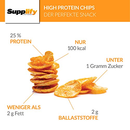 Supplify 6x50g High Protein-Chips Mix-Box in verschiedenen Geschmacksrichtungen (Paprika, Thai Sweet Chili, Sour Cream ´n Onion) - Low Carb Eiweißchips - Proteinchips kalorienarm, Fitness Snack