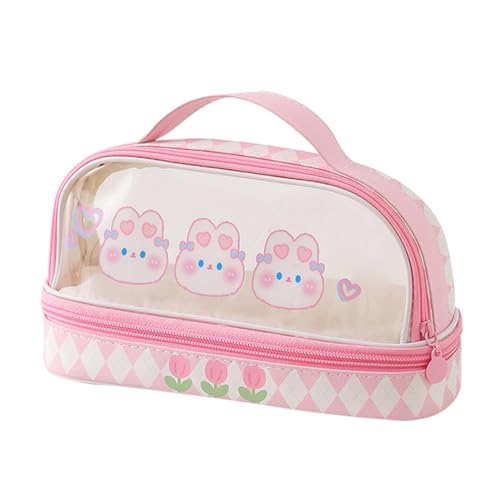 Qcwwy Large Capacity Transparent Pencil Case Bag, Waterproof Cartoon Cute Stationary Bag with Zipper
