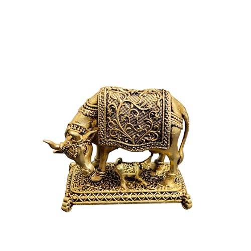 Estatua de vaca sagrada y ternero de latón 2.25 pulg miniatura 1