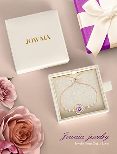 Jowaia 925 Sterling Silver Bracelet For Women February Birthstone Bracelet For Girls Forever Love Heart Created Amethyst Jewelry Adjustable Link Tennis Bracelet Birthday Gift Valentine's Day Mother's Day Gifts For Mom Her Women Girlfriend #TOP4