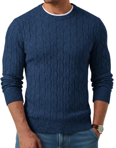 Image of COOFANDY Men's Crew Neck Jumper Cable Knit Sweater Blue Violet XS