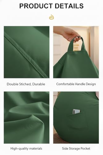 Image of 4XL Leatherette Bean Bag Chair with Footrest & Cushion with Beans Filled (Ready to Use) Color- (Green, Bean Bag Only)