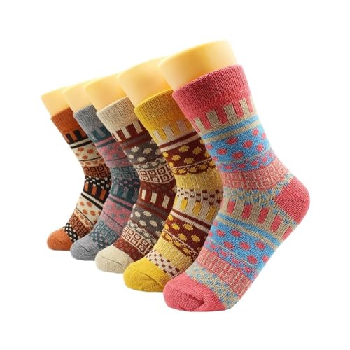 MOVDARL 5 pares de calcetines térmicos gruesos de lana de cachemira para mujer, calcetines de nieve de moda casuales euramericanos nacionales para mujer, 5 pares -YM011, EU35-40