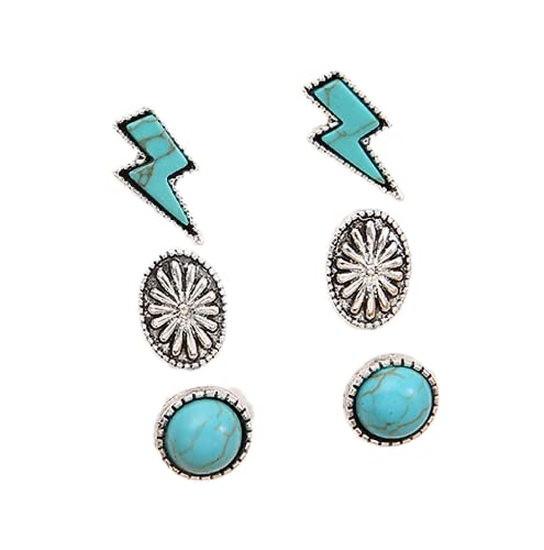 Western Earrings for Women Natural Turquoise Earrings Western Jewelry Lightning Bolt Stud Earrings Set 80s 90s Accessories