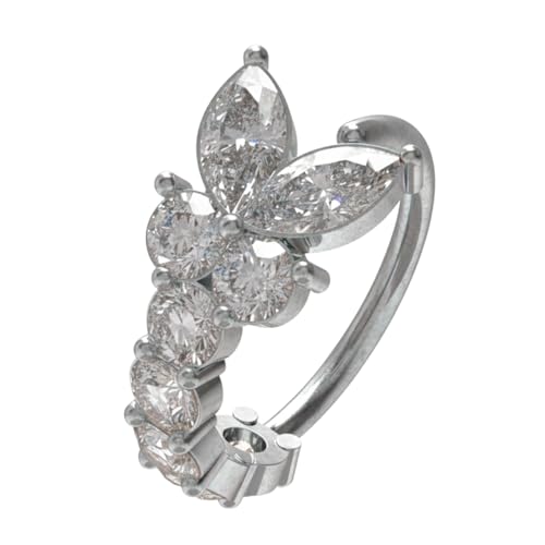 Image of Monster Piercing 316L Surgical Steel CZ Jeweled Butterfly Open Hoop Nose Ring 16G 8mm - Stainless Steel Cartilage & Nostril Piercing Jewelry (Steel, Gold, Rose Gold)- Sold as single piece
