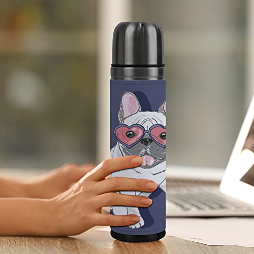 Colourlife Insulated Mug Stainless Steel Water Bottle Bulldog Wear Heart Sunglasses Vacuum Cup Travel Mug For Travel #TOP6