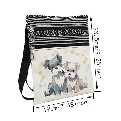 Cartoon Schnauzer Messenger Bag Small Ethnic Pattern Printed Adjustable Strap Crossbody Zipper Bag Cartoon Schnauzer Phone Bag Wallet Cute Shoulder Handbag for Women Friends2