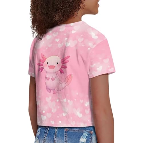 Image of Girl Crop Top Shirts for Summer Cute T Shirts Short Sleeve Tees for Kids 5-16