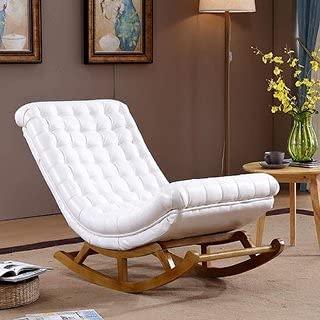 Image of CRAFTCITY Rocking Chair |Sheesham Wood Elegant Rocking Chair with Pillow and Matching Foot Stool and Pre assembeled (White)
