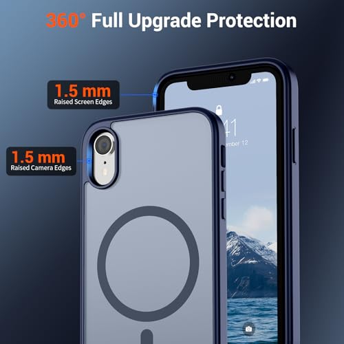 Image of SUPFINE Magnetic for iPhone XR Phone Case Navy Blue | With Screen Protector, Translucent Matte, Compatible with MagSafe, Military Grade Drop Proof, Rugged Shockproof Protective