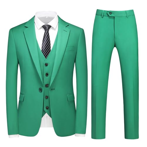 Costume slim homme vert 3 pièces veste blazer gilet pantalon de fête taille 4TG taille normale