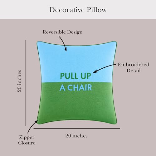 Image of kate spade new york Pull Up A Chair Reversible Decorative Pillow, 20 inch x 20 inch Throw Pillow for Bed or Sofa, Cotton and Linen Cover, Blue and Green