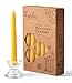 Hyoola 7 Inch Beeswax Taper Candles 12 Pack - Handmade, All Natural, 100% Pure Unscented Bee Wax Candle - Tall, Decorative, Golden Yellow - 7 Hour Burn Time