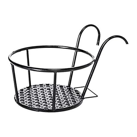 Julvie 1 pcs Hanging Planters Basket, Metal Railing Flower Pot Rack Hanging Planter Baskets for Indoor and Outdoor Plants Perfect for Porches and Patio Decor (1pcs Black) Cover