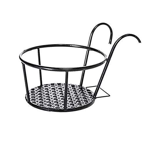 Julvie 1 pcs Hanging Planters Basket, Metal Railing Flower Pot Rack Hanging Planter Baskets for Indoor and Outdoor Plants Perfect for Porches and Patio Decor (1pcs Black)