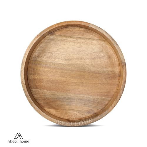 Image of Premium Wooden Round Tray, Wooden Tray, Serving Tray, Kitchen Tray, Decorative Tray,Wooden Serving Tray(12x12x2 Inch)