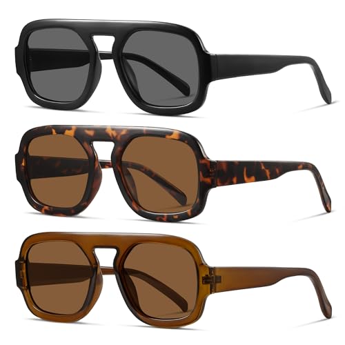 YDAOWKN Retro Square Aviator Sunglasses for Women Men Trendy Flat Top Sun Glasses UV Protection Vintage Shades