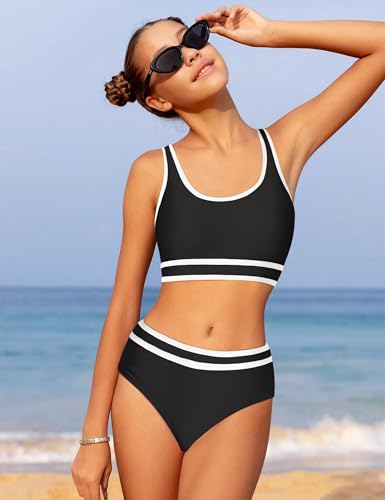 Girls Swimsuit Double Strap High Waisted Sporty 2 Piece Bikini Sets Swimwear Bathing Suits for Girls Swimsuits2