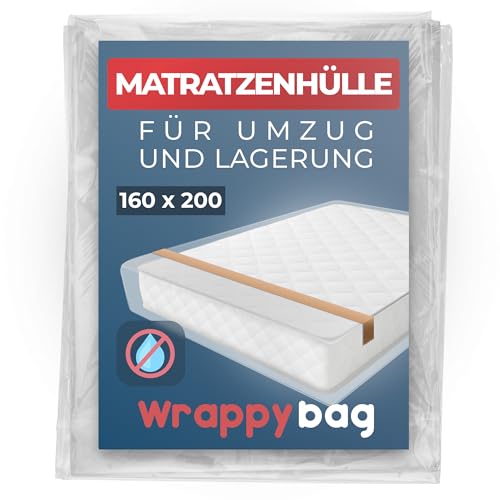 WRAPPYBAG – Funda Protectora de Plástico para Colchón – Bolsa Impermeable para Mudanza, Almacenaje y Transporte – 160x200 cm - Conjunto de 2