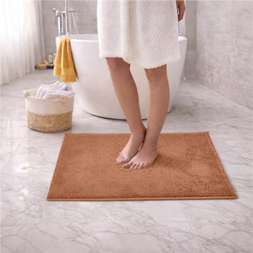 Image of Welspun Premium Bath Mats Small for Hall, Bedroom & Living Room | Solid Design | Anti Skid | More Absorbent | Soft Feel | Machine Tufted | (2 x 2 ft, Dark Brown)