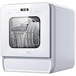 AIRMSEN Mini Lave-vaisselle de Table avec 7+2 Programmes, Design Ultra-Étroit & Profond 37 * 50cm, 4 couverts, Démarrage Différé 1-24H, Double Jet 360°, Réservoir d'Eau de 5L, Blanc (Blanc)