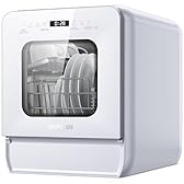 AIRMSEN Lavastoviglie Portatile, 7+2 Programmi, Serbatoio 5L, 4 Coperti, Design Ultra-Stretto 37x50cm, Avvio Ritardato 1-24H Doppio Getto 360°, Con/Senza Tubo Per Cucina, Appartamento,Bianco (Bianco)