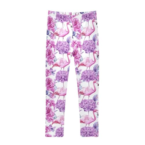 Girls Leggings Purple Flamnigo Kids Length Leggings Pants Athletic Yoga Pants Watercolor Toddler Tights Trousers 4T