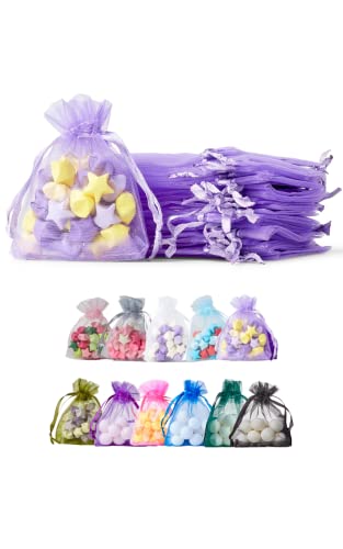 Soul Projekt [25pcs] Sacs cadeaux en organza. Pour les cadeaux, bijoux, artisanat, bonbons, sacs de fête. Pour toutes les occasions. Violet Clair Organza Bags...