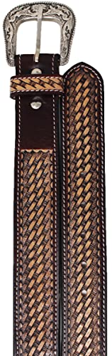 Western Antique Basket Weave Tooled Beaded Full-Grain Leather Belt 26FK543
