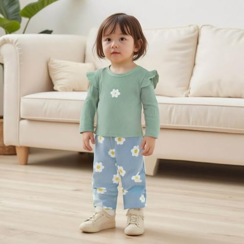 TheFound Toddler Girls Clothes Striped Long Sleeve Ruffled Tops Elastic Waist Flare Pants Outfits 6 12 18 24 Months 2T 3T 4T3