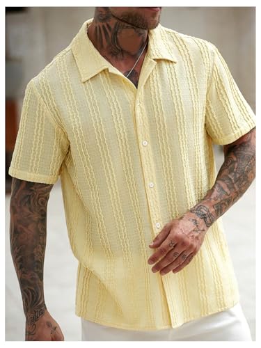 Men's Button Down Shirts Short Sleeve Textured Collared Casual Shirts Vacation Beach Tops 5