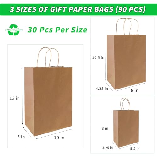 FACEBAG 90-Pack Assorted Size Kraft Paper Bags