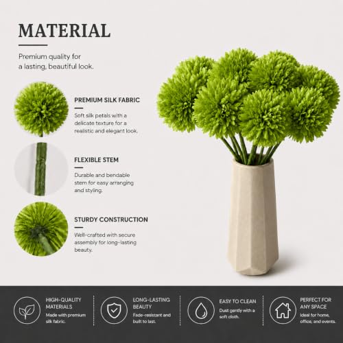 Image of Mandy's 12pcs Artificial Green Ball Chrysanthemum Flowers