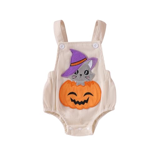 Newborn Baby Boy Girl Halloween Pumpkin One Piece Suspender Overalls Short Jumpsuit Romper Corduroy Bib Pants