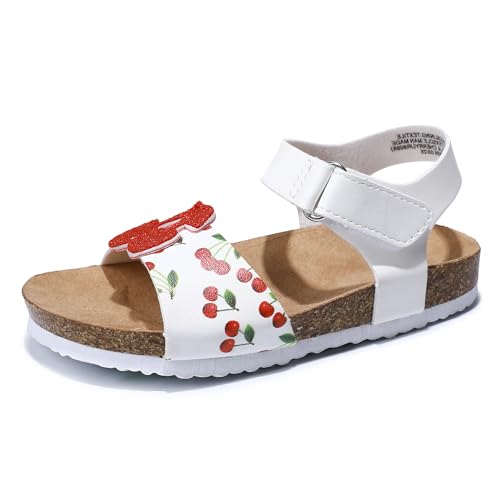 Cute Kids' White Cherry Print Sandals with Bow & Cork Sole - Summer Comfort & Style White Size 13