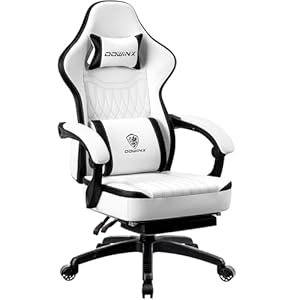 Dowinx Gaming Chair Breathable PU Leather Gamer Chair with Pocket Spring Cushion, Ergonomic Computer Chair with Massage Lumbar Support,Adjustable Swivel Task Chair with Footrest Black&White
