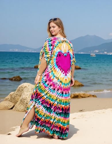 Image of sunforyou Kaftan Dresses for Women Plus Size Lightweight Swimsuit Cover up Batwing Sleeve Print Loungewear Beach Robe
