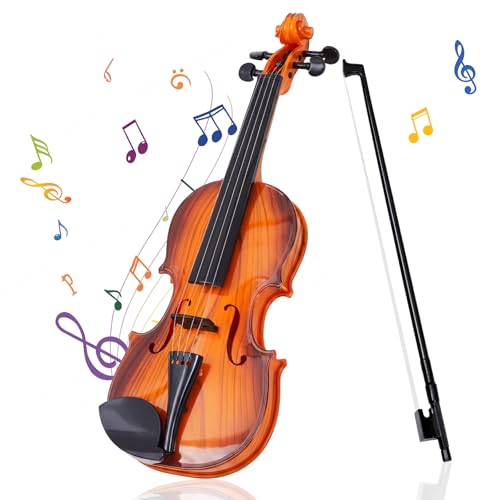 Lewtemi Kids Violin Toy Fake Electronic Plastic Mini Violin with Melodies Non-Professional Musical Instrument for Preschool Education Early Learning Toy for Children Birthday Gift(Reddish Brown)