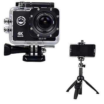 Dyno Combo Pack of 2 Items - 4K WiFi Waterproof Action Sport Camera, 2in1 Multipurpose H8 Mini Tripod Stand (1 Year Warranty)