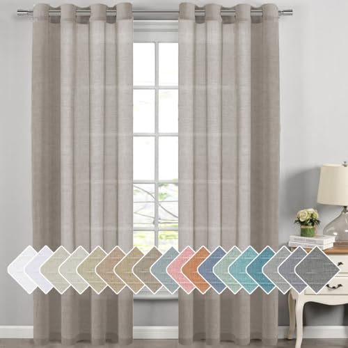 H.VERSAILTEX Taupe Linen Sheer Curtains 108" 2 Panels Grommet