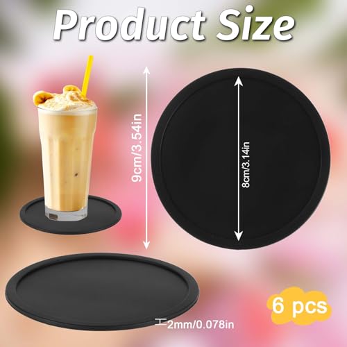 Untersetzer Gläser 6 Stück Untersetzer Tisch Aus Silikon Schwarz Tischuntersetzer Hitzebeständig rutschfest Silikon Untersetzers für Tisch Schreibtisch Büro Küche Bar Getränke Möbelschutz