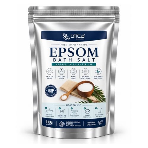 Image of OTICA Epsom Salt 1KG, USP Grade Magnesium Sulphate Bath Salt, Foot Soak