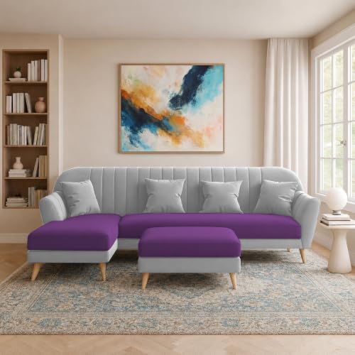 Image of Atticus LHS 6 Seater L Shape Sofa Set with Ottoman Living Room (Purple Grey Colour Fabric) Premium Fabric Sofa Set for Living Room